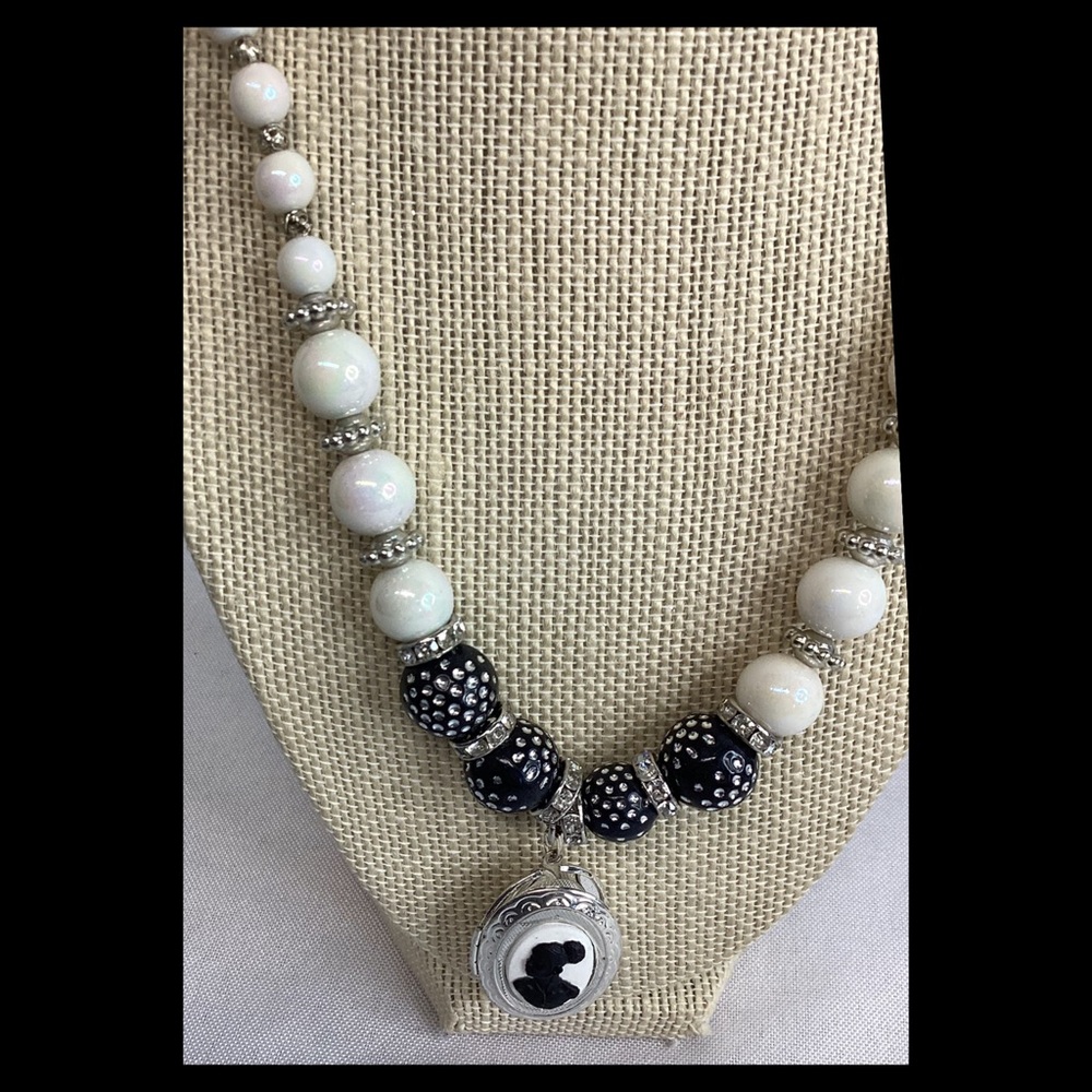 Elegant Silver and Black Beaded Necklace
